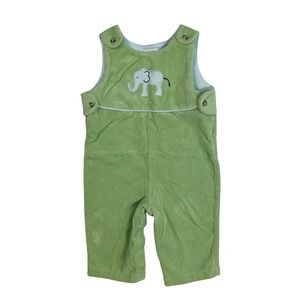 Talbots Kids Vintage Elephant Baby Romper Overalls Green Cotton Blend Corduroy